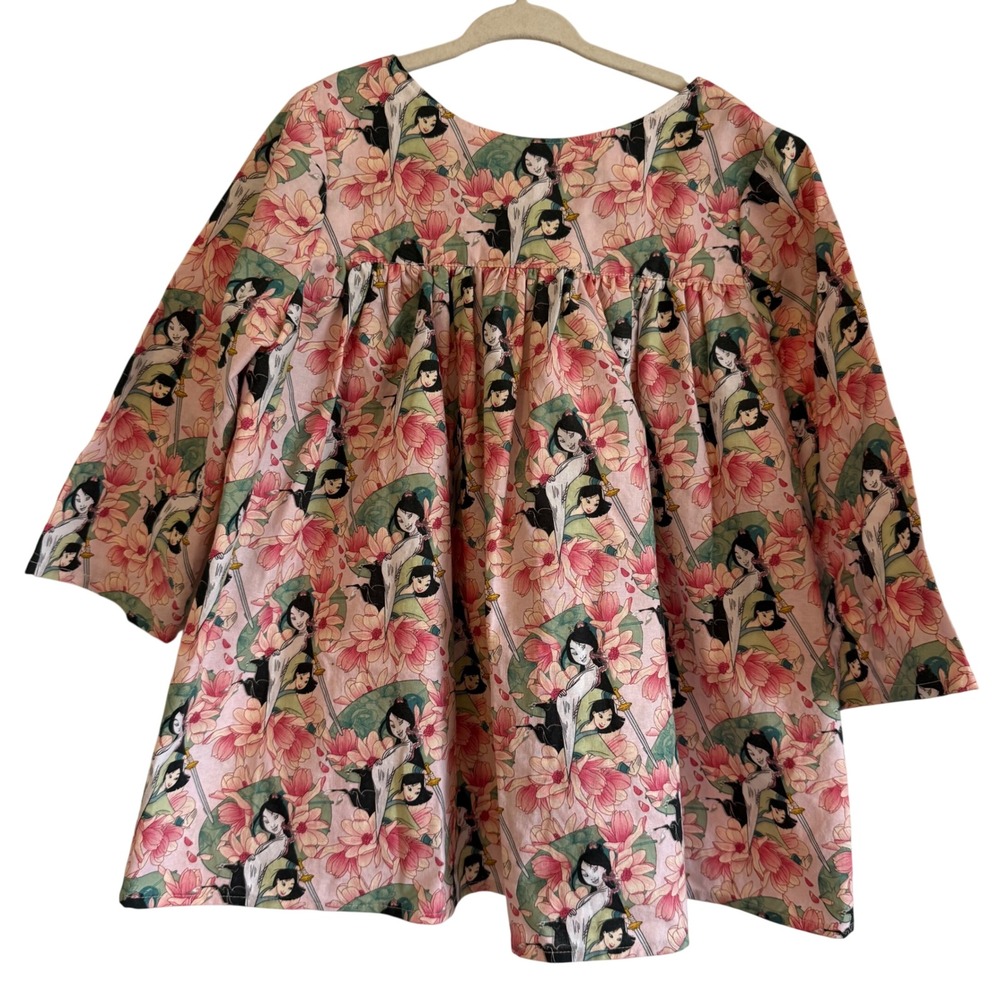 Vintage Mulan 4T Girls Flowy Bubble Dress Long Sleeve Floral Mini Handmade